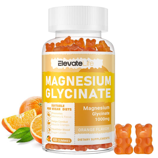 Magnesium Glycinate Gummies 1000mg - Sugar Free Magnesium Potassium Supplement with Vitamin D, B6, CoQ10 for Calm Mood & Sleep Support - 60 Orange Gummies ElevateLifeBuy Supplements Australia