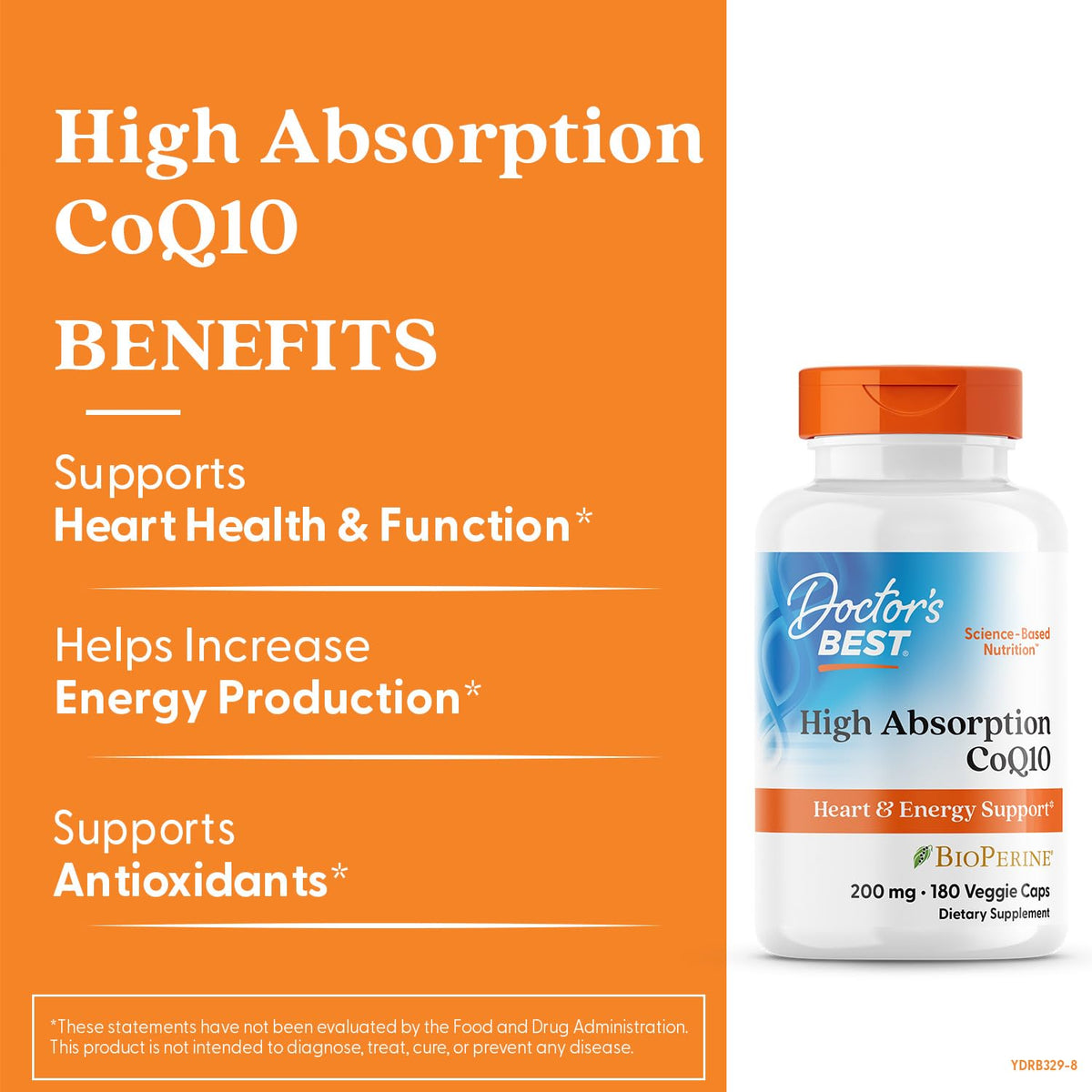 Doctor's Best High Absorption CoQ10 200mg with BioPerine Supplement - Coenzyme Q10 Caps for Heart Health & Antioxidant Support, CoQ10 200 mg for Women & Men, Non GMO - 60 Veg Capsules