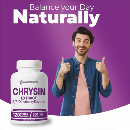 Chrysin Supplement 500mg, 120 Pills, Passion Flower Extract Powder, 5,7-Dihydroxyflavone, Non-GMO and Gluten-Free Chrysin Supplement for Men and Women