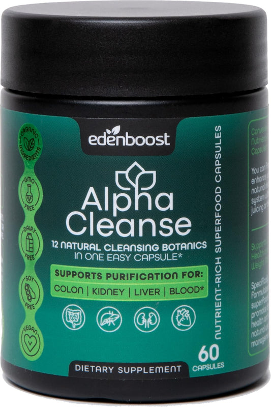 EdenBoost Liver Support Supplement - Advanced Detox Cleanse with 12 Organic Superfoods - Milk Thistle, Spirulina, Turmeric for Liver, Digestion,