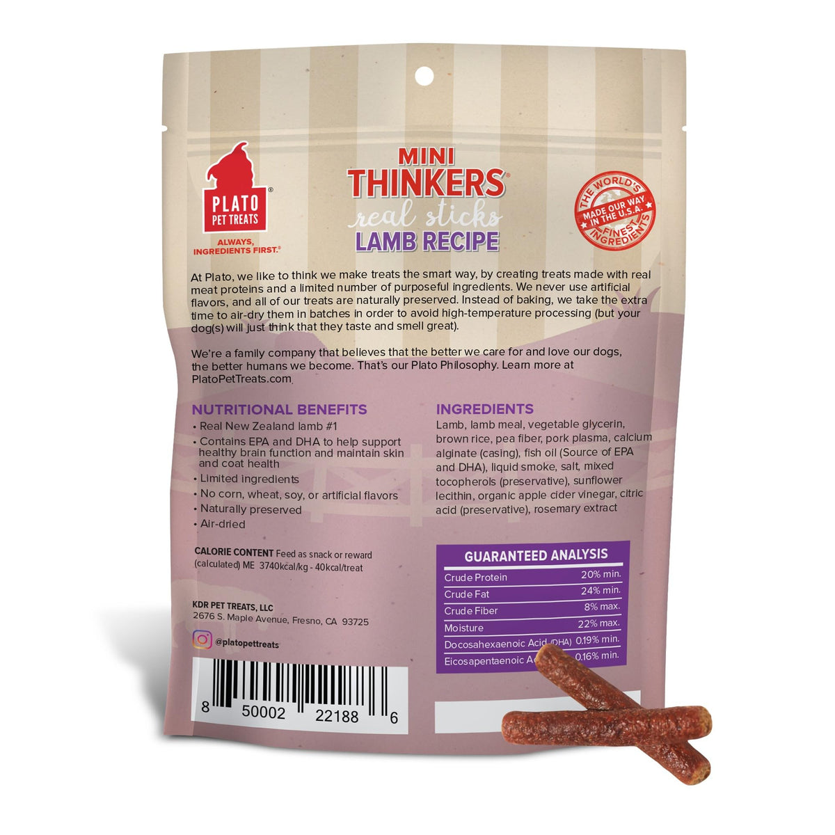 Plato Meat Sticks Salmon Dog Treats, Air-Dried High-Protein Soft Chews with Omega Fish Oil (EPA & DHA), 10 oz