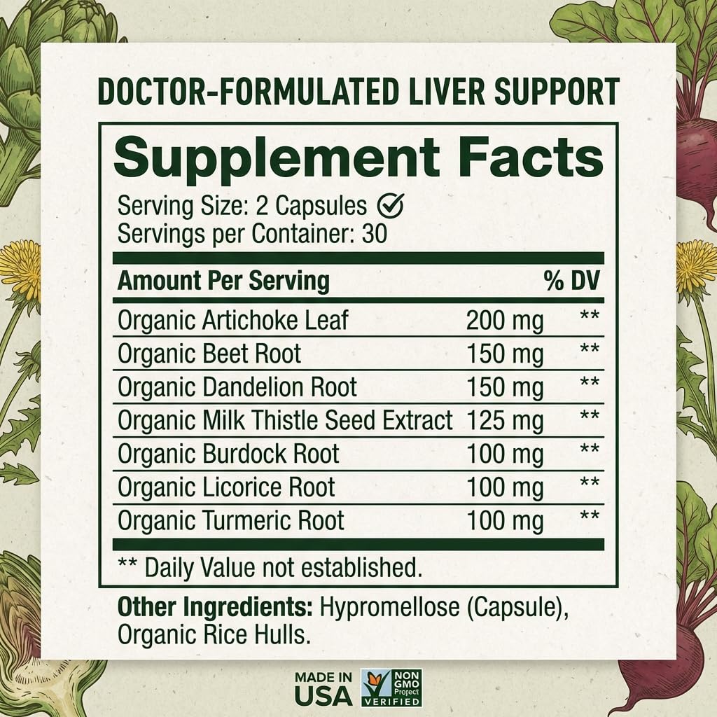 Hippie Farms Liver Cleanse Support Supplement w Organic Milk Thistle - Nature's Secret Agent Blend - 60 Vegan Capsules