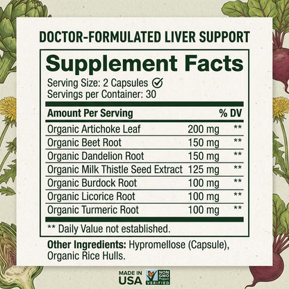 Hippie Farms Liver Cleanse Support Supplement w Organic Milk Thistle - Nature's Secret Agent Blend - 60 Vegan Capsules
