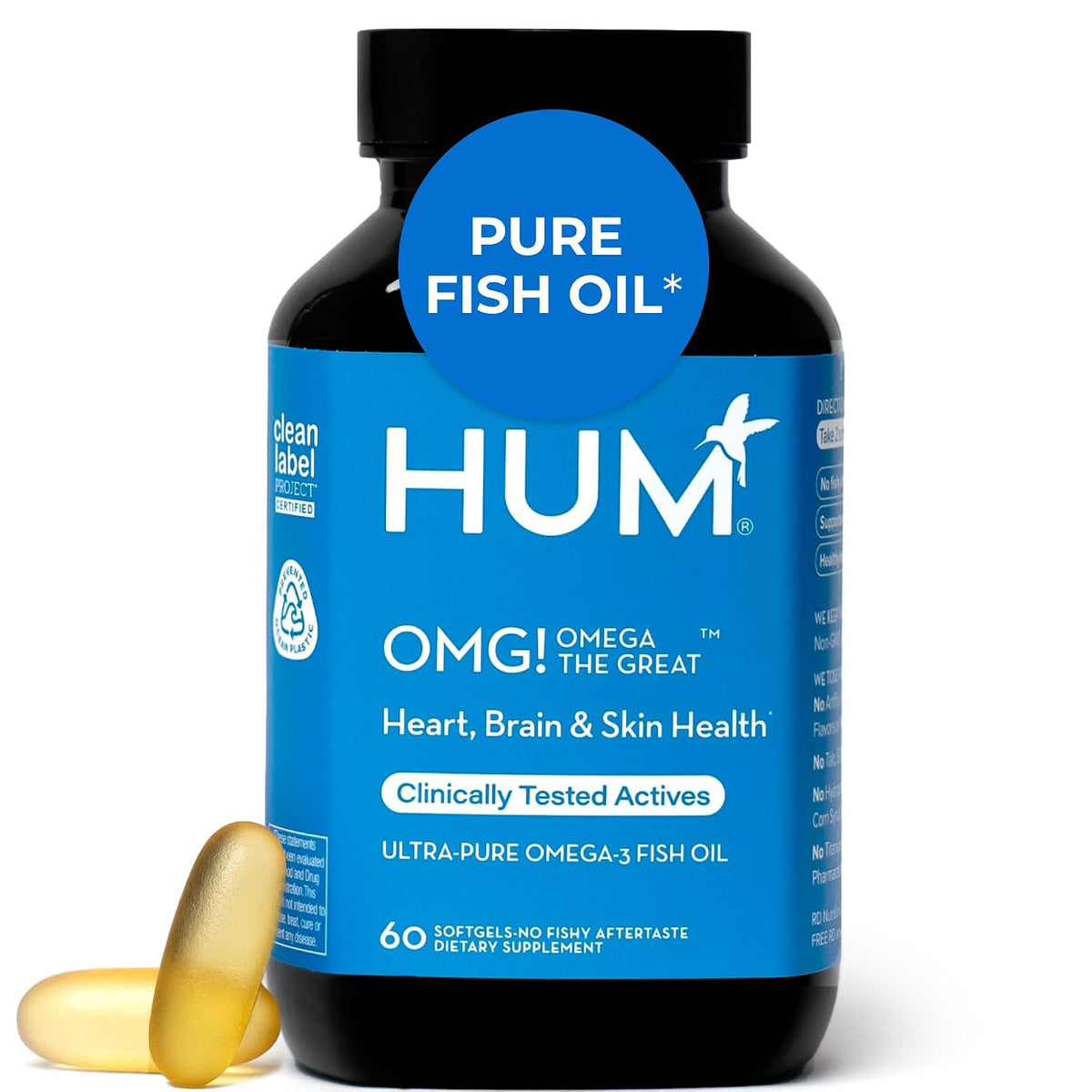 HUM OMG! Omega The Great Fish Oil, DHA, EPA & Vitamin E, 60 Count