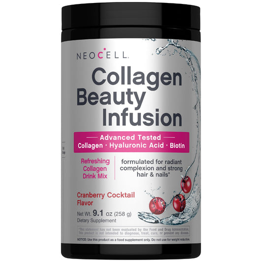 NeoCell Collagen Peptides Powder | 9.1 oz | Grass Fed Bovine | with Biotin and Hyaluronic Acid | Cranberry Cocktail Flavored