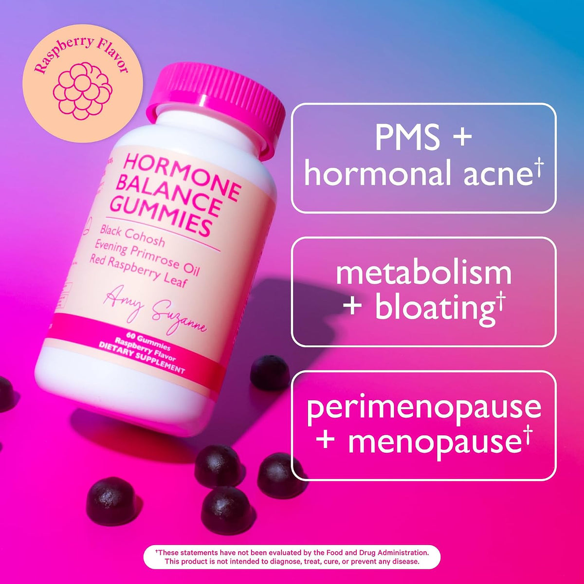 Amy Suzanne Hormone Balance Gummies for Women, 60 Count | Hormone Harmony for Mood, Energy, Occasional Bloat, PMS Comfort, Perimenopause & Menopause Support