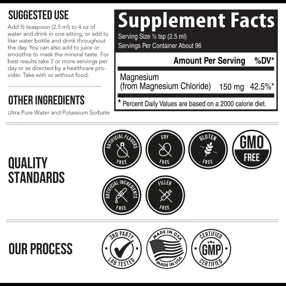 Liquid Magnesium | 8 oz - Ionic Magnesium Chloride, Highest & Fastest Absorption - Calm Mood, Sleep, Muscle Cramps & Spasms, Natural Laxative – Vegan, Glass Bottle (96 Servings)