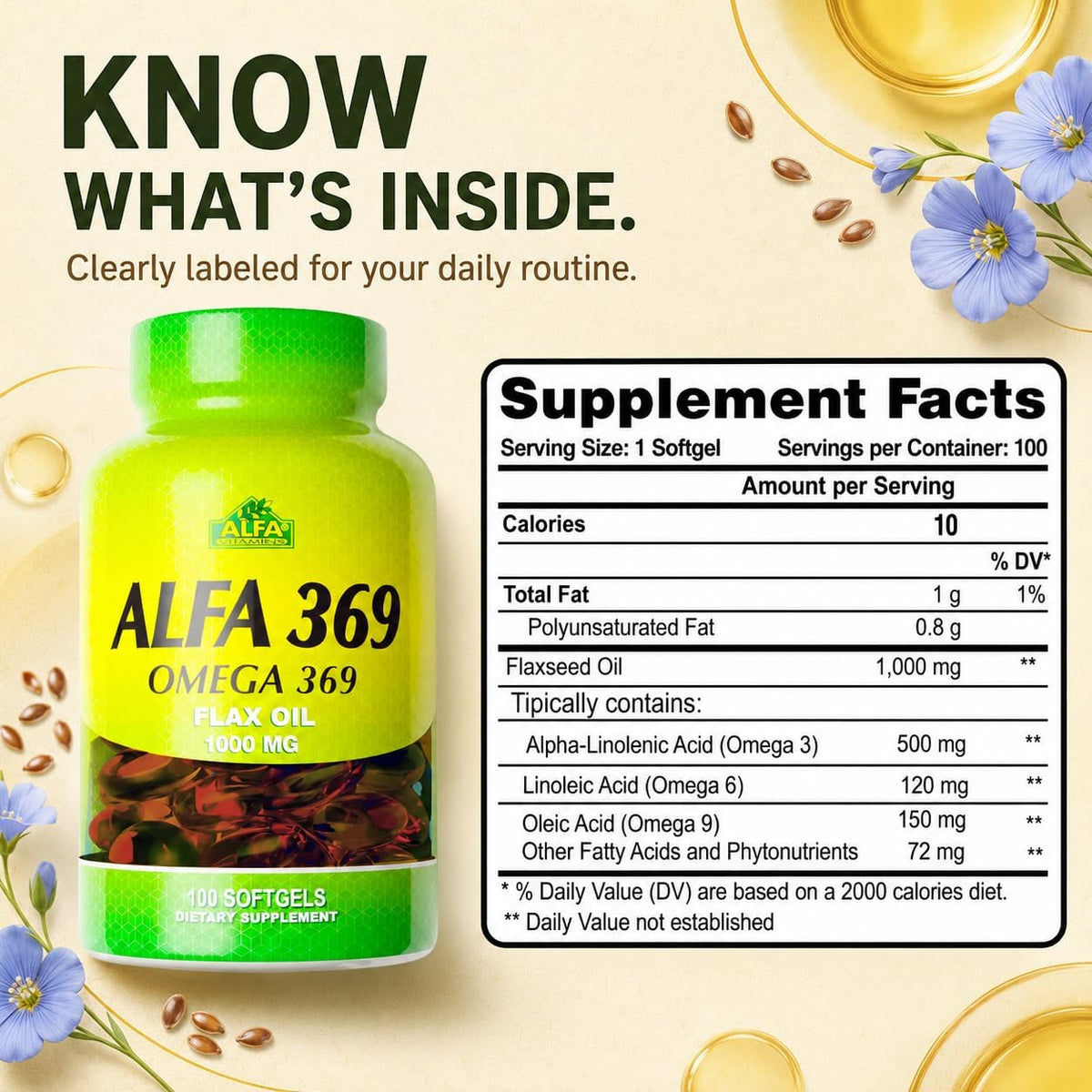 Alfa Vitamins Alfa 3-6-9 1000 Mg Nutrition Supplement, 100 Count