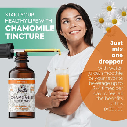 Chamomile Tincture, Organic Chamomile Extract (Matricaria Recutita) Dried Flowers, Non GMO Gluten Free in Cold-Pressed Organic Vegetable Glycerine 670 mg 2 Oz (60 ml)