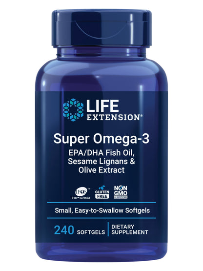 Life Extension Super Omega-3 EPA/DHA Fish Oil, Sesame Lignans & Olive Extract – Heart Health, Brain Health, Inflammation Health Support, Gluten-Free,