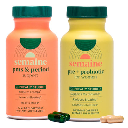 Semaine Health Prebiotics and Probiotics for Women - Women Probiotic + Prebiotic with Standardized Ginger, Psyllium Husk & Acacia Gum, 4 Billion CFU Lactobacillus, 60 Vegetable Capsules