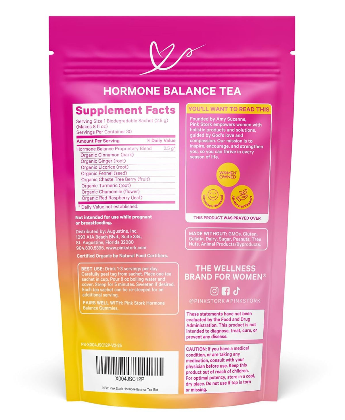 Pink Stork Organic Hormone Balance Tea for Women, Cinnamon, 30 Servings | Red Raspberry Leaf & Chasteberry (Vitex), Organic Herbal Tea, PMS, Menstrual Cycle + Perimenopause Support