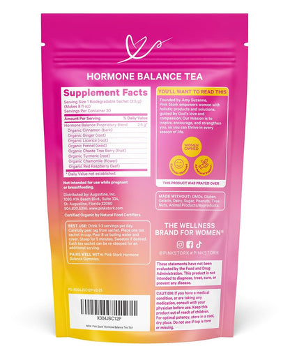 Pink Stork Organic Hormone Balance Tea for Women, Cinnamon, 30 Servings | Red Raspberry Leaf & Chasteberry (Vitex), Organic Herbal Tea, PMS, Menstrual Cycle + Perimenopause Support