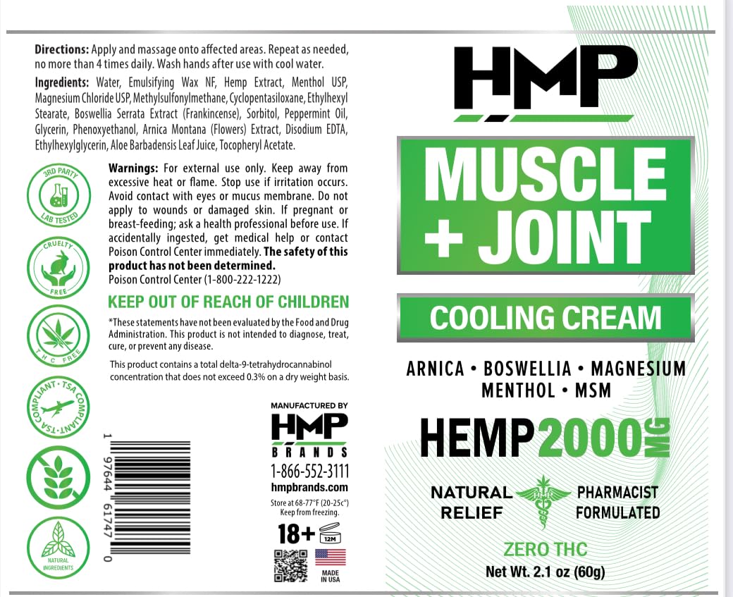 HMP BRANDS Hemp Cream Muscle & Joint Support 2000MG Hemp Discomfort Relief Formula w Menthol Ideal for Knee Muscle Joint Back Shoulder Elbow Maximum Joint Support, Natural Formula Made in USA (3 Pack) HMP BRANDSBuy Supplements Australia