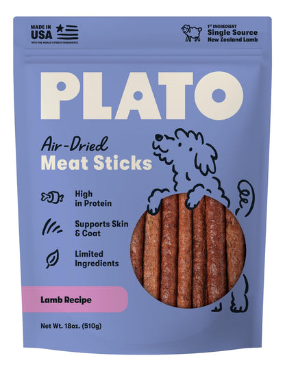 Plato Meat Sticks Salmon Dog Treats, Air-Dried High-Protein Soft Chews with Omega Fish Oil (EPA & DHA), 10 oz