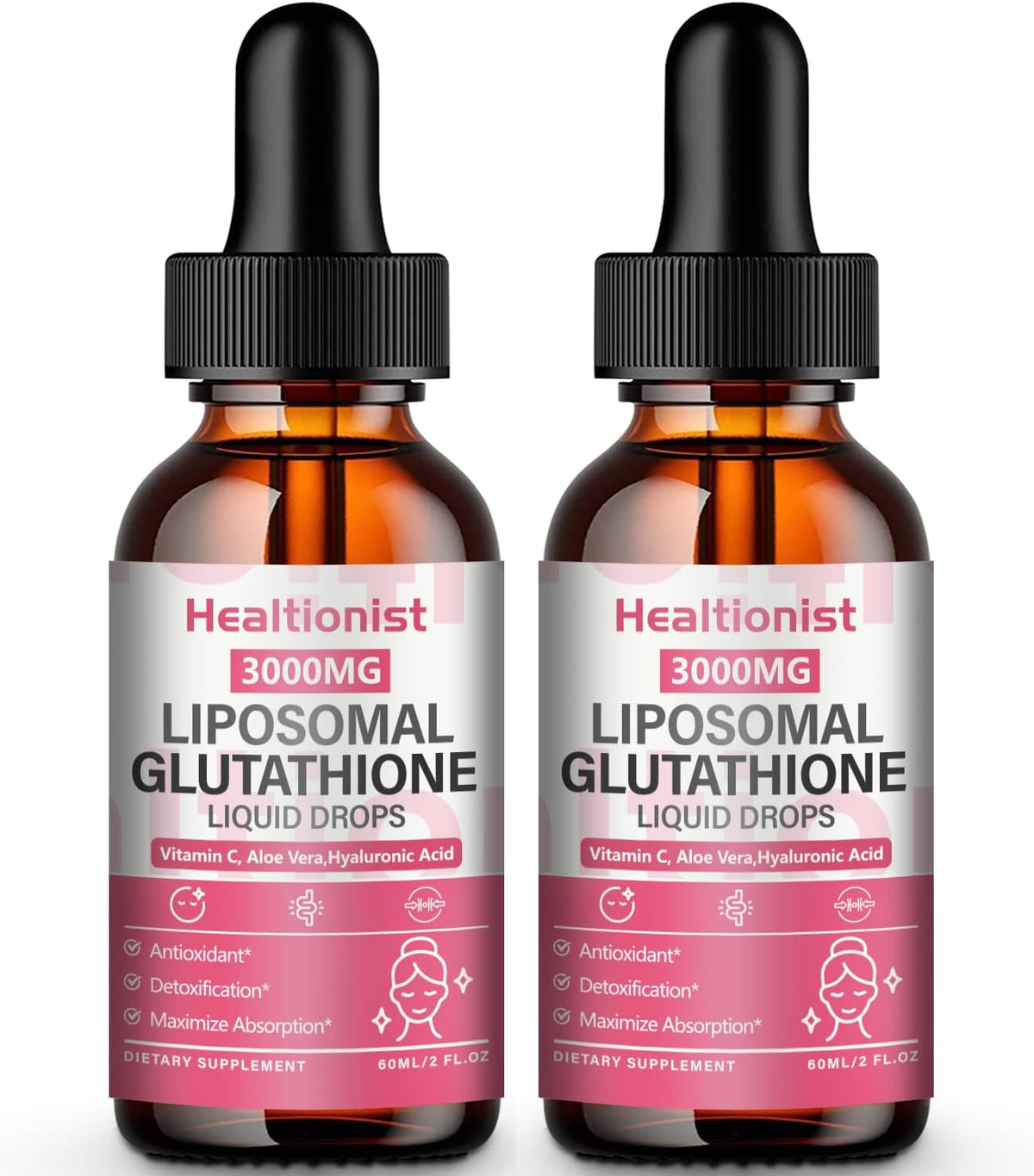 2 Pack 3000mg Liposomal Glutathione Liquid Drops with Vitamin C, 98% Absorption, Glutathione Liposomal Supplement, Powerful Antioxidant Complex for Immune System, Liver, 4 Fl Oz per Bottle