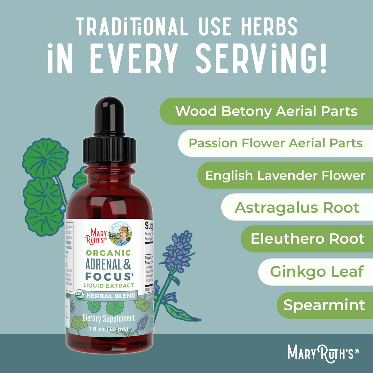 MARYRUTH'S Kids Focus & Attention Drops | USDA Organic Drops | Ginkgo Biloba | Rhodiola Root & Licorice Root | Adaptogenic | Calm | Vegan | Non-GMO | Gluten Free | 30 Servings