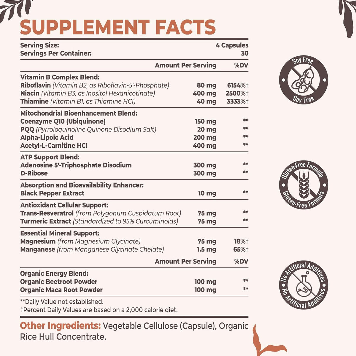 2326 MG Mitochondrial Supplements with ATP, Vitamins, CoQ10 & PQQ, More Effective Than Creatine HMB & Nitric Oxide, Energy, Endurance, Strength, Recovery & Muscle, Organic, 120 Capsules