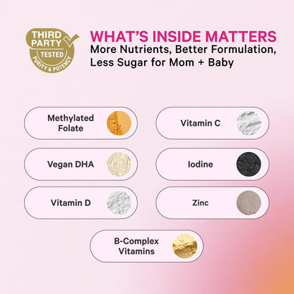 Pink Stork Premium Prenatal Gummy Vitamins, 60 Gummies, 30-Day Supply | Vegan Algae DHA, Methylated Folate + Methylcobalamin, MTHFR-Friendly, No Iron, No Fishy Aftertaste