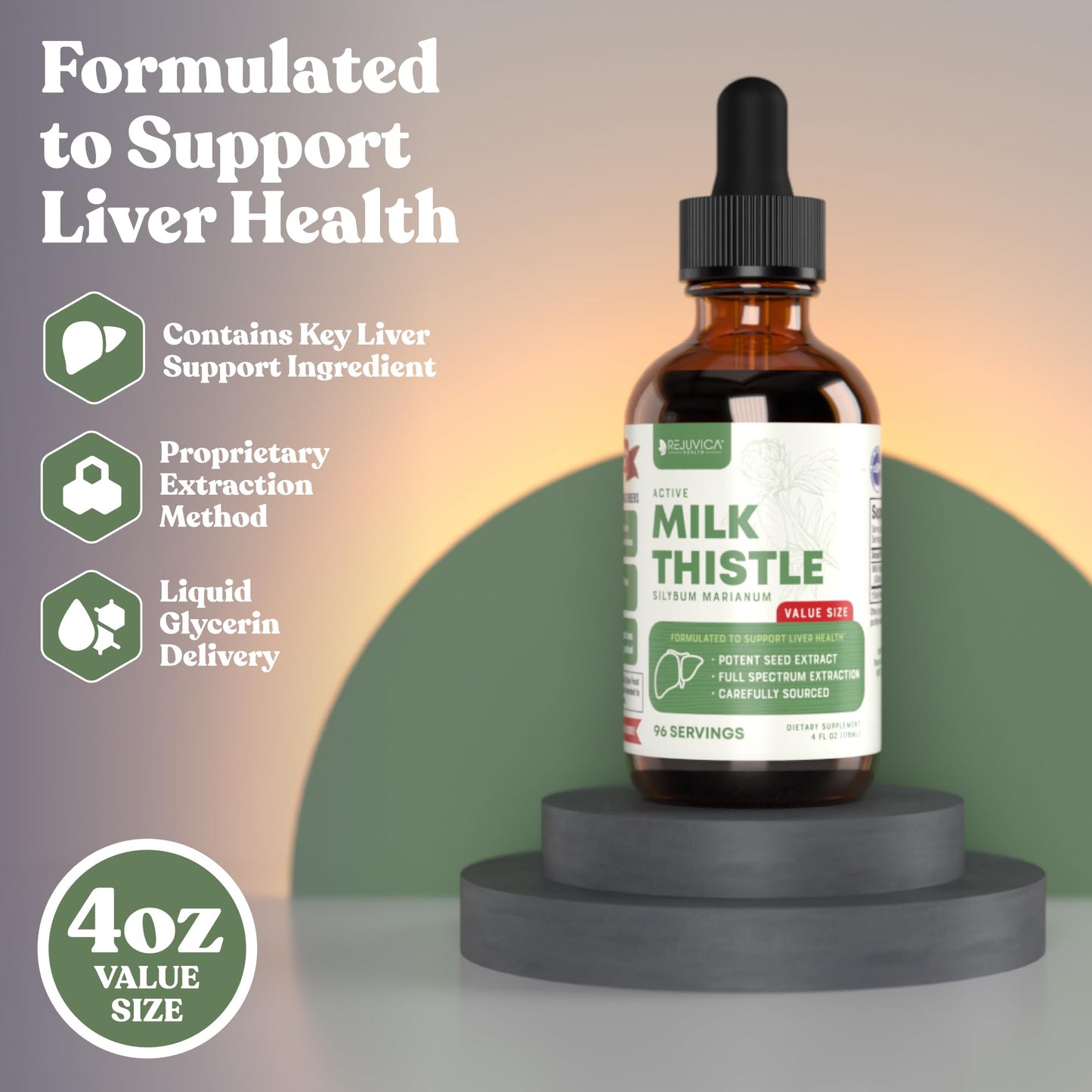 Rejuvica Health Active Milk Thistle 4oz XL Super Size - Advanced Milk Thistle Seed Liquid Extract Drops - May Support the Liver