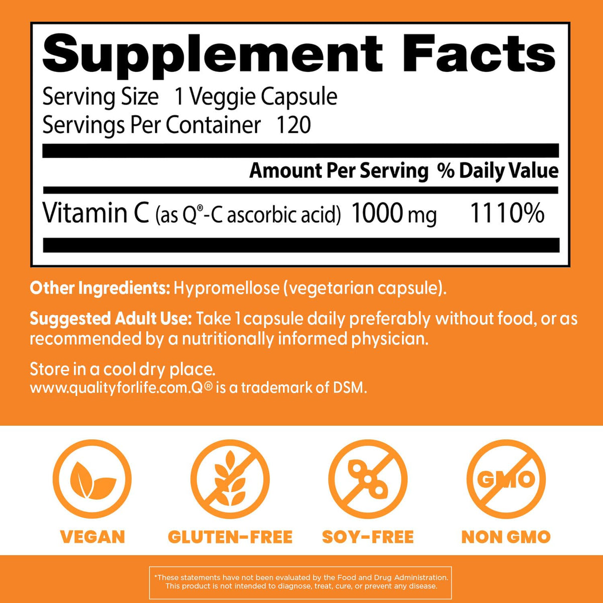 Doctor's Best Vitamin C 1000mg Supplement for Men & Women - Vegan Vitamin C Capsules as Q-C Ascorbic Acid, Immune Health Support for Adults, Non GMO, Gluten Free, Soy Free - 120 Veg Caps