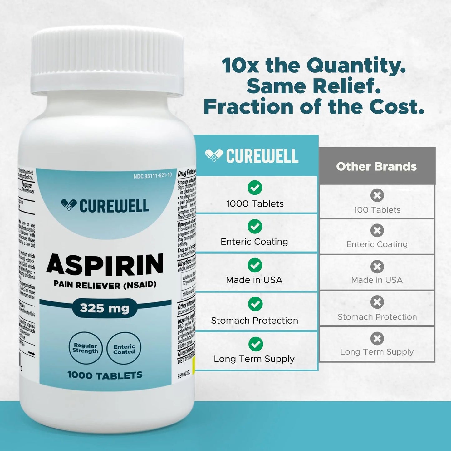 CUREWELL Enteric Coated Aspirin Tablets 325mg (1000 Count) NSAID Pain Reliever & Fever Reducer Coated Aspirin for Adults - Regular Strength for Headache Arthritis Menstrual & Muscle Pain CUREWELLBuy Supplements Australia