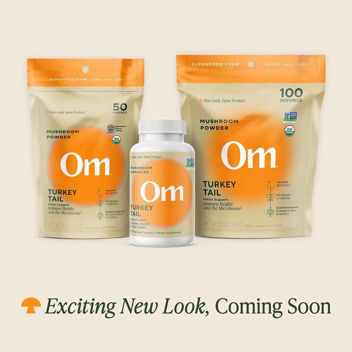Om Mushroom Superfood Turkey Tail Mushroom Capsules Superfood Supplement, 90 Count, 30 Days, Immune Support, Polysacchrides, Beta-Glucans, Gut Health & Holistic Defense Mushroom Supplement