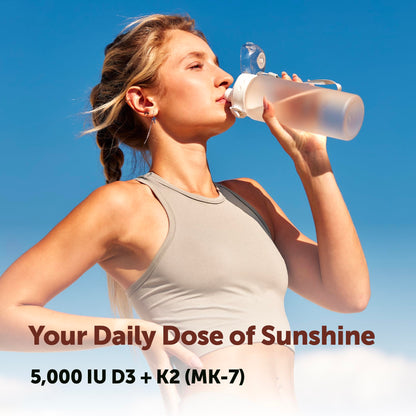 Micro Ingredients Vitamin D3 + K2 MK-7 5,000 IU Per Serving, 300 Softgels | K2 100 mcg Per Serving, D3 & K2 Vitamin Supplement for Women & Men. Easy-to-Swallow, Non-GMO, Gluten Free.