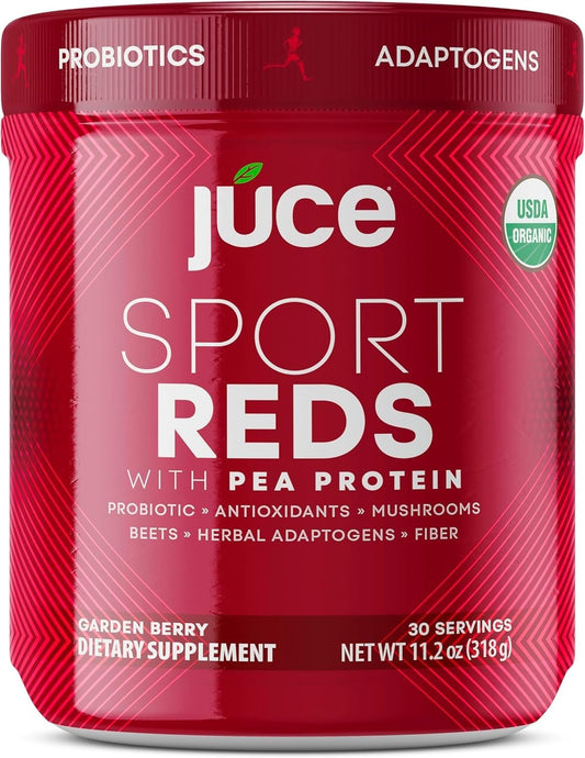 Terra Kai Organics Juce SR7 Sport Reds Organic Fruit & Veggies w/Pea Protein | 43 Superfoods, Antioxidants, Mushrooms, Beets, Herbal Adaptogens, Probiotic, Fiber, Garden Berry Flavor (30 Servings) Terra Kai OrganicsBuy Supplements Australia