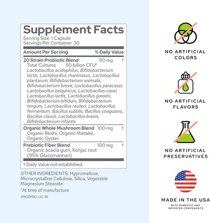 Gundry MD® Daily Pre & Pro Biotics with 50 Billion CFUs, 30 Servings | Added Organic Adaptogenic Mushroom Blend for Immune Support, Proactive Digestion, Leaky Gut & Gut Health Support, Once Daily