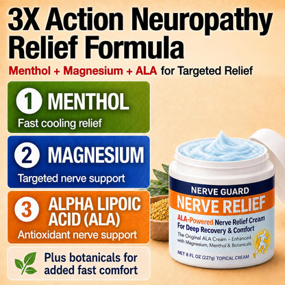 Neuropathy Cream – XL 8 oz – Maximum Strength Nerve Relief Cream for Feet Hands Legs Toes & Back – Fast Acting Relief with Menthol, Magnesium, ALA, Arnica –