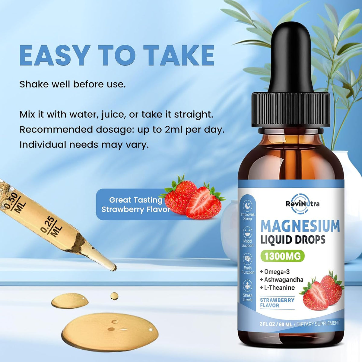 2 Pack Magnesium Glycinate Drops Strawberry & Cherry Flavor