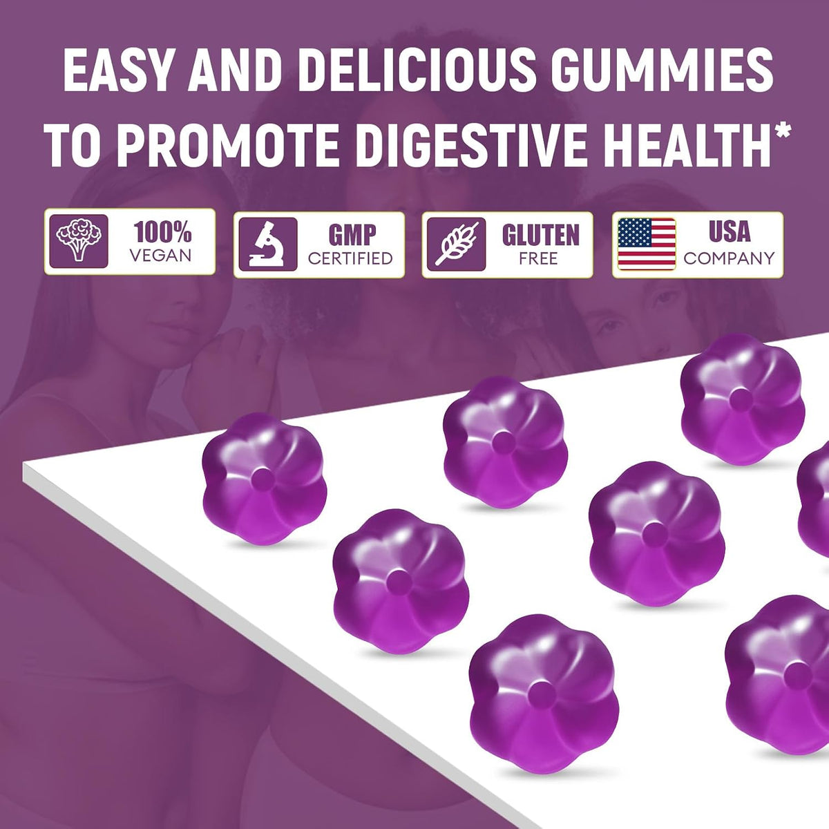 Migcopat 10G Fiber Gummies for Adults, No Sugar Added Grape Flavor, Fiber Supplement with 30 Billion CFU Probiotics Blend, ACV, Vitamin C, Inulin, Support Digestive Health, 90 Count