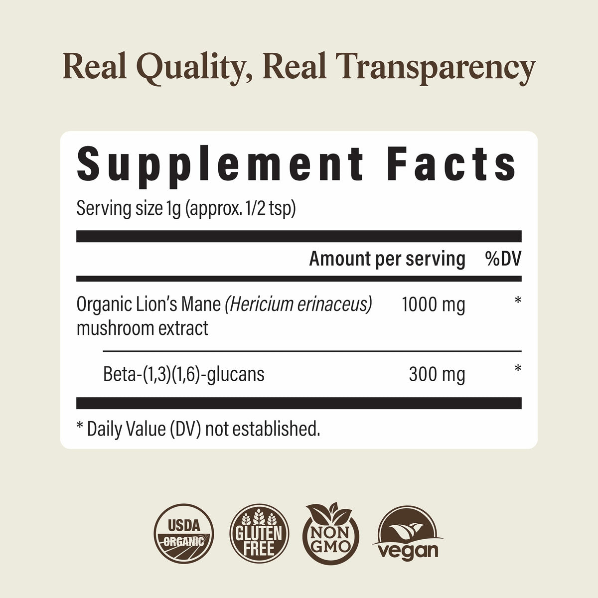 Real Mushrooms Lions Mane Mushroom Supplement - Organic Lions Mane Extract Powder for Overall Wellness with Adaptogens – Functional Vegan, Non-GMO Blend with 60 Servings