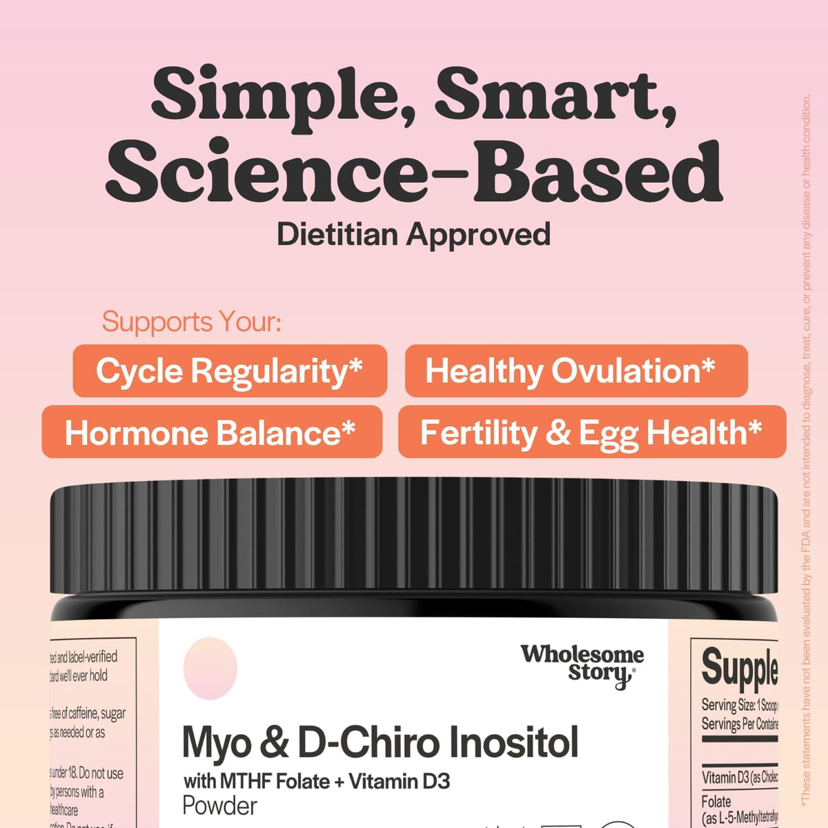 Inositol Supplement Powder with MTHF Folate + Vitamin D3 | Myo-Inositol & D-Chiro Inositol | Hormonal Balance & Healthy Ovarian Support | Vitamin B8 | Alternative to Inositol Capsules | 30 Servings