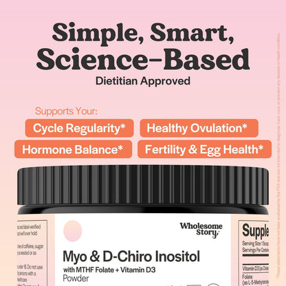 Inositol Supplement Powder with MTHF Folate + Vitamin D3 | Myo-Inositol & D-Chiro Inositol | Hormonal Balance & Healthy Ovarian Support | Vitamin B8 | Alternative to Inositol Capsules | 30 Servings