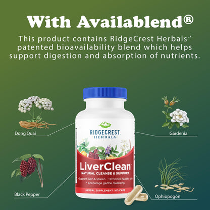 Ridgecrest Herbals LiverClean, Herbal Liver Support Supplement, Blessed Thistle, Dandelion, Detox, Cleanse Support, Healthy Bile (60 Caps, 30 Serv)