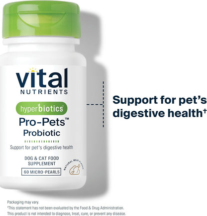 Vital Nutrients Pro Pets Probiotics for Dogs and Cats | Dog Probiotics for Digestive Health, Gut Health, Occasional Diarrhea | Tasty Meat Flavor | Non-GMO | Hyperbiotics | 60 Micro Tablets