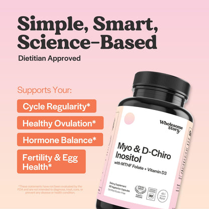 Myo-Inositol & D-Chiro Inositol Capsules with MTHF, Folate, Vitamin D| Support for Ovarian Function, Hormone Balance, & Homocysteine Levels | Fertility Supplements for Women | 40:1 Ratio