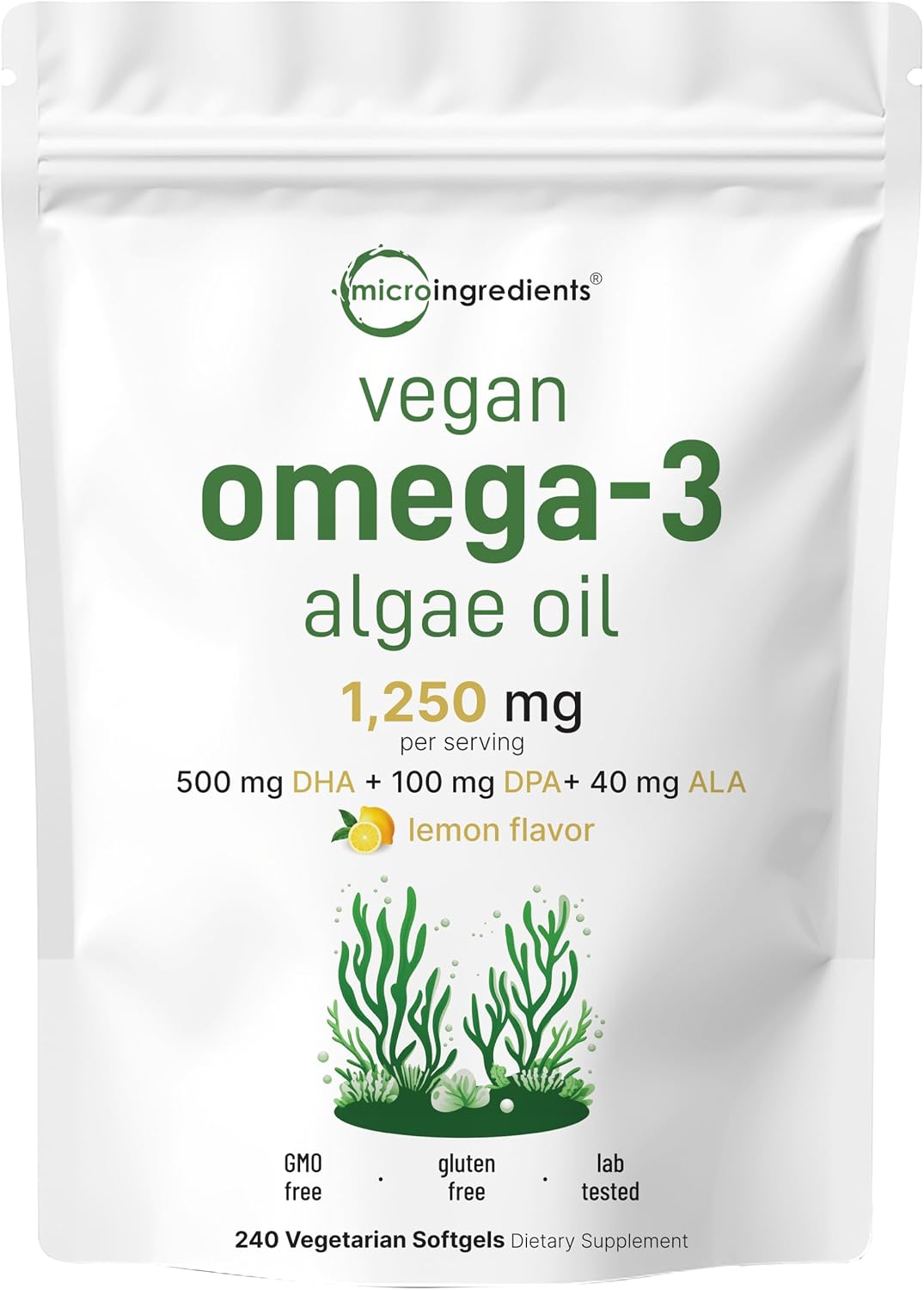 Micro Ingredients Multi Collagen Complex & Vegan Omega 3 Algae Oil Supplement Bundle 2 Pack | Grass-Fed Collagen Peptides | Omega-3 Full Spectrum Alternative to Fish Oil