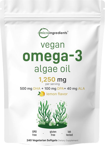 Micro Ingredients Multi Collagen Complex & Vegan Omega 3 Algae Oil Supplement Bundle 2 Pack | Grass-Fed Collagen Peptides | Omega-3 Full Spectrum Alternative to Fish Oil