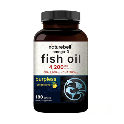 NatureBell Omega-3 Fish Oil - 180 Softgels - Support for Joint, Brain & Heart Health* - with EPA & DHA - No Burps or Fishy Aftertaste - Non-GMO