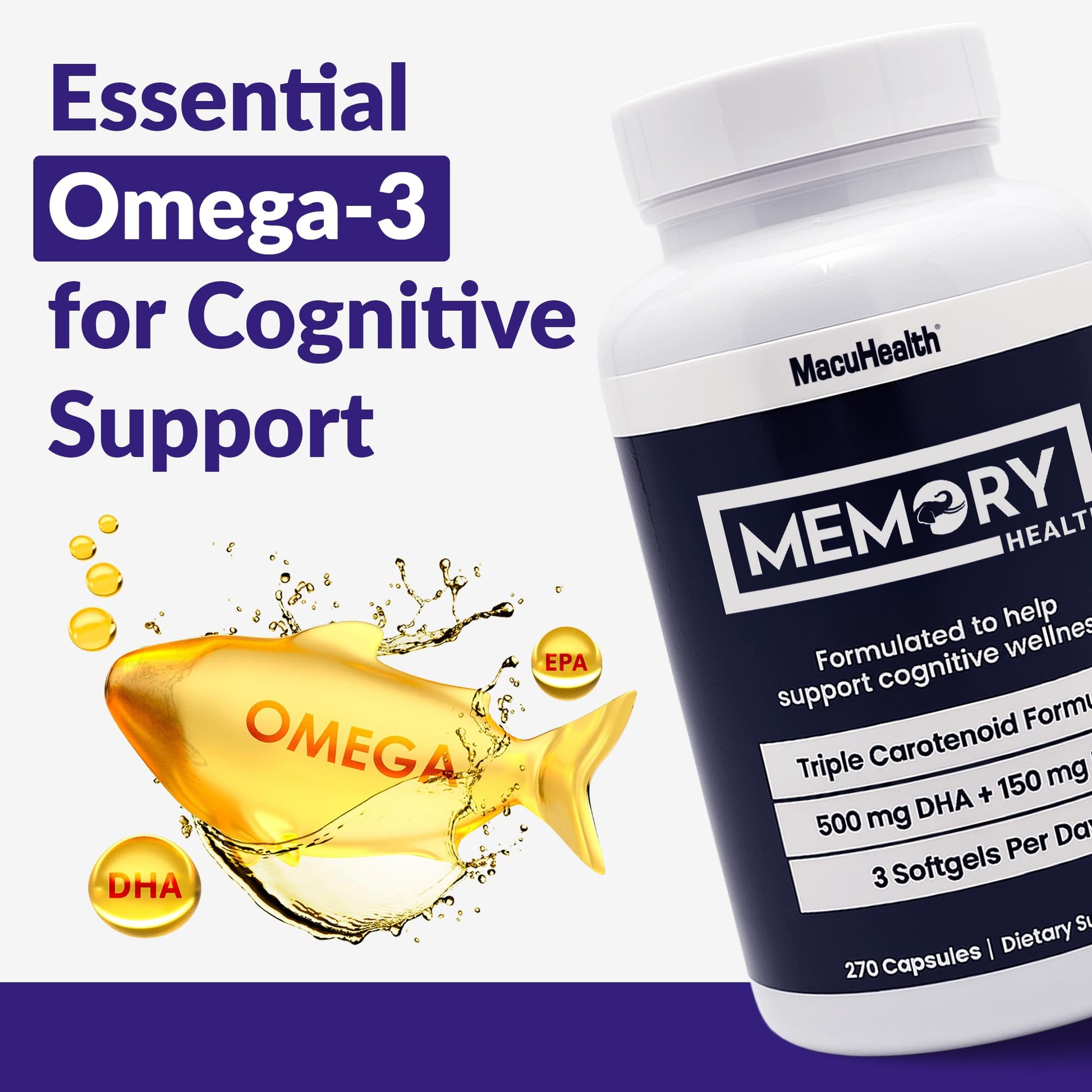 Memory Health Softgels with Omega-3, Carotenoids, and Vitamin E – Designed for Mental Focus, Energy, and Enhanced Clarity - (270 Softgels, 90 Days Supply) MacuhealthBuy Supplements Australia