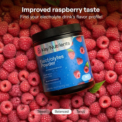 KEY NUTRIENTS Electrolytes Powder Bundle, Sweet Blue Raspberry 90 Servings Jar + Sweet Cherry Pom 90 Servings Jar, Sugar Free Hydration Drink Mix with Vitamins & Minerals, No Calories