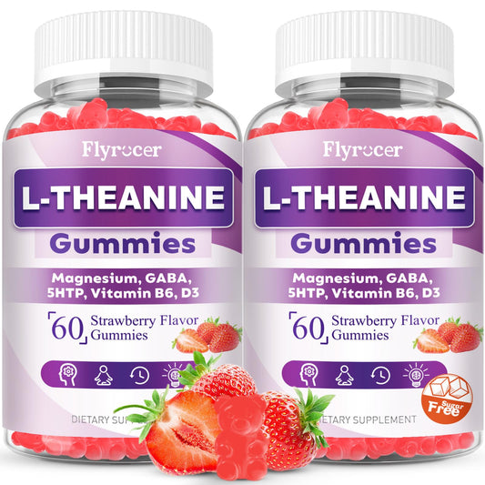 Flyrocer 2 Pack L-Theanine Gummies, L Theanine Supplement for Adults & Kids, L'Theanine with Ashwagandha, Magnesium, 5HTP & GABA - Support Calm, Relax, zzZ, Focus, Vegan Strawberry Flavor, 120 Count FlyrocerBuy Supplements Australia