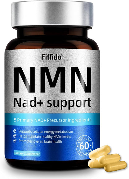 NMN 500mg Capsules, 5-in-1 with Resveratrol, TMG & CoQ10, 60 Count