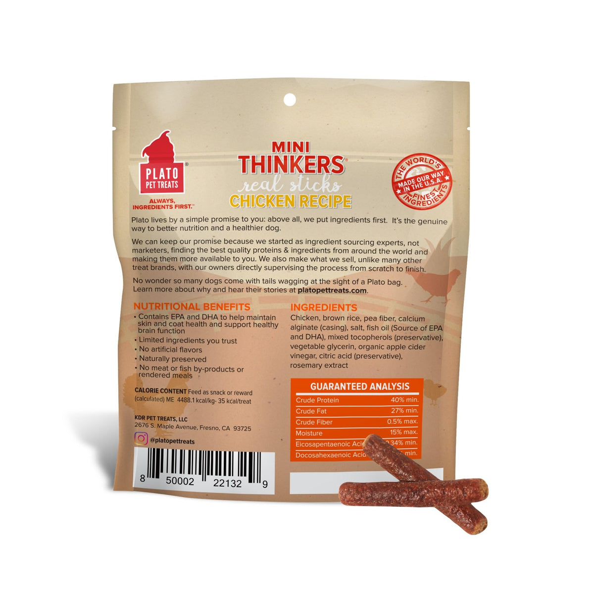 Plato Meat Sticks Salmon Dog Treats, Air-Dried High-Protein Soft Chews with Omega Fish Oil (EPA & DHA), 10 oz