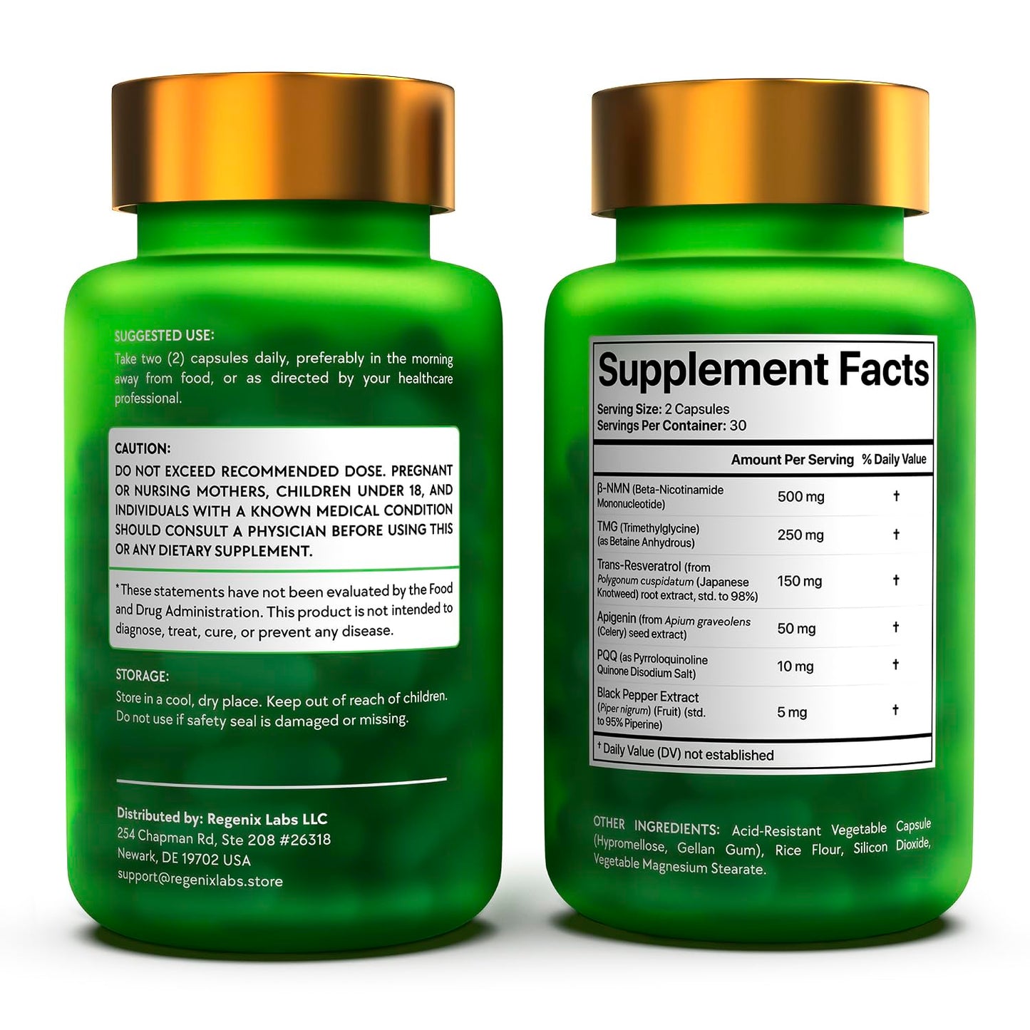 NMN Supplement 500mg - NAD Supplement with Resveratrol, TMG, Apigenin, PQQ, and Black Pepper Extract - 6-in-1 Acid-Resistant Vegan Pills Complex