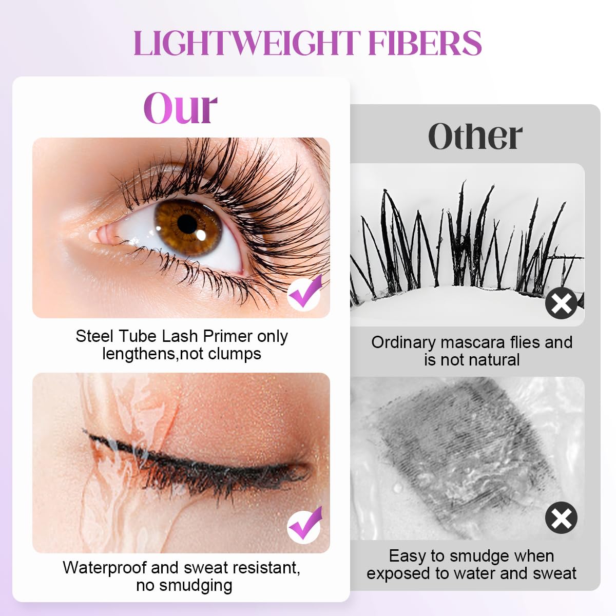 Washable Black Metal Wand Mascara, Waterproof Fiber Iron Mascara Tubing for for Volume & Length, 5D Curling Eyelash Quick-Dry, Long-lasting, Smudge Proof & No Flaking (Black)