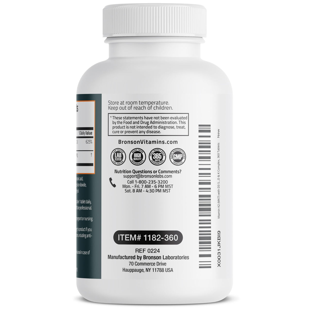 Bronson Vitamin K2 D3 (MK7) Supplement 2-in-1 D3 & K2 Complex, 120 Tablets | Bone, Immune & Heart Health Support, Gluten-Free, Soy-Free, Non-GMO, Vitamin D3 5000 IU (125 mcg) & 90 mcg K2 MK-7